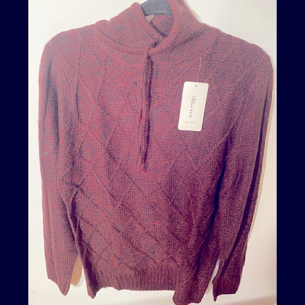 🛍Blue Ice Burgundy knit long sleeve Sweater, Size : Medium
